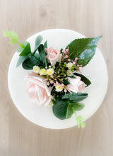 Load image into Gallery viewer, Blush pink Wedding christening cake flower arrangement topper mini eucalyptus roses more colours available