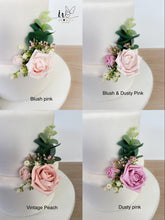 Load image into Gallery viewer, Blush pink Wedding christening cake flower arrangement topper mini eucalyptus roses more colours available
