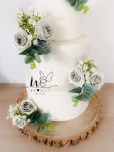 Load image into Gallery viewer, Foam Rose Cake Topper: White & Silver Wedding Cake Flowers