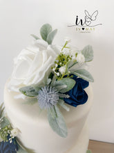 Load image into Gallery viewer, FULL SET Wedding Christening Cake Flower Arrangement Topper & Decorations Roses - Navy Blue
