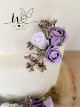 Load image into Gallery viewer, FULL SET Wedding Christening Cake Flower Arrangement Topper & Decorations Roses - mauve - Purple - Dusty
