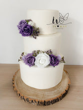 Load image into Gallery viewer, FULL SET Wedding Christening Cake Flower Arrangement Topper & Decorations Roses - mauve - Purple - Dusty