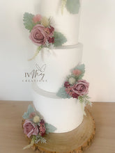 Load image into Gallery viewer, FULL SET Wedding Christening Cake Flower Arrangement Topper & Decorations Roses - Dusty pink - Thistles