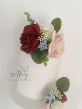 Load image into Gallery viewer, Cake Flowers - Burgundy & Blush Pink Rose Cake Topper Set: Wedding Christening Decorations