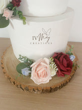 Load image into Gallery viewer, Cake Flowers - Burgundy & Blush Pink Rose Cake Topper Set: Wedding Christening Decorations