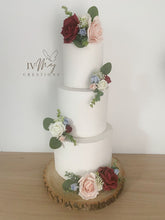 Load image into Gallery viewer, Cake Flowers - Burgundy & Blush Pink Rose Cake Topper Set: Wedding Christening Decorations