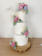 Load image into Gallery viewer, Dusty Blue - Dusty pink - Rose Cake Topper Set: Wedding Christening Decorations