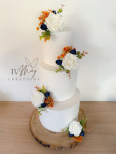 Load image into Gallery viewer, Burnt Orange & Navy Blue Cake Flowers: Wedding Cake Topper