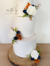 Load image into Gallery viewer, Burnt Orange & Navy Blue Cake Flowers: Wedding Cake Topper