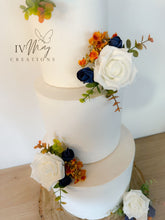 Load image into Gallery viewer, Burnt Orange & Navy Blue Cake Flowers: Wedding Cake Topper