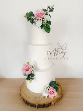 Load image into Gallery viewer, Dusty Pink Wedding christening cake flower arrangement topper mini eucalyptus roses more colours available