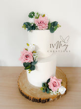 Load image into Gallery viewer, Dusty Pink Wedding christening cake flower arrangement topper mini eucalyptus roses more colours available