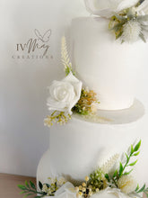 Load image into Gallery viewer, FULL SET Wedding Christening Cake Flower Arrangement Topper & Decorations Roses - White - Cream - Berry Mix