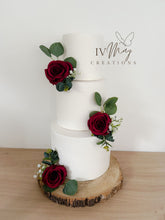 Load image into Gallery viewer, Burgundy Silk Rose Cake Topper: Wedding Christening Flower Arrangement