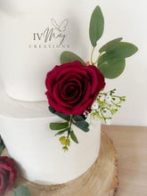 Load image into Gallery viewer, FULL SET Wedding Christening Cake Flower Arrangement Topper & Decorations Roses - Silk Rose - Burgundy - Ruby Red