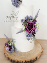 Load image into Gallery viewer, Boho Purple Cake Topper: Floral Foam Rose Arrangement