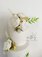 Load image into Gallery viewer, FULL SET Wedding Christening Cake Flower Arrangement Topper & Decorations Roses - White - Cream - Berry Mix