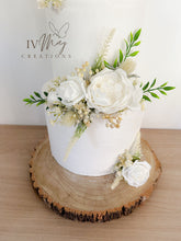 Load image into Gallery viewer, FULL SET Wedding Christening Cake Flower Arrangement Topper & Decorations Roses - White - Cream - Berry Mix