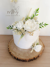 Load image into Gallery viewer, FULL SET Wedding Christening Cake Flower Arrangement Topper & Decorations Roses - White - Cream - Berry Mix