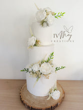 Load image into Gallery viewer, FULL SET Wedding Christening Cake Flower Arrangement Topper & Decorations Roses - White - Cream - Berry Mix