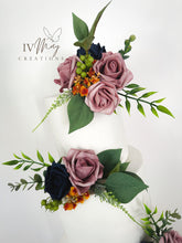 Load image into Gallery viewer, Dusty Pink Rose Cake Topper: Navy Berry & Eucalyptus Foliage