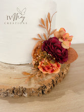Load image into Gallery viewer, Burnt Orange Burgundy Cake Flowers: Silk Rose Wedding Cake Topper Set
