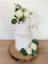 Load image into Gallery viewer, Ivory Silk Rose Cake Topper: Gypsophila & Eucalyptus Wedding Flowers