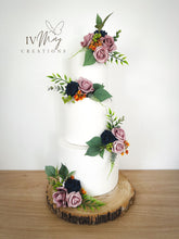 Load image into Gallery viewer, Dusty Pink Rose Cake Topper: Navy Berry & Eucalyptus Foliage