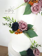 Load image into Gallery viewer, Dusty Pink Rose Cake Topper: Navy Berry & Eucalyptus Foliage