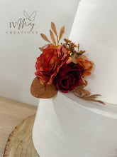 Load image into Gallery viewer, Burnt Orange Burgundy Cake Flowers: Silk Rose Wedding Cake Topper Set