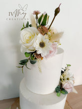Load image into Gallery viewer, Silk Rose Cake Topper: Blush Pink & White Daisy Wedding Flowers