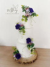 Load image into Gallery viewer, Purple & lilac Wedding christening cake flower arrangement topper foam roses more colours available