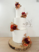 Load image into Gallery viewer, Burnt Orange Burgundy Cake Flowers: Silk Rose Wedding Cake Topper Set