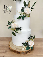Load image into Gallery viewer, Wedding Cake Flower Arrangement: Cream, Blush, and Green Roses