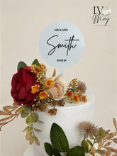 Load image into Gallery viewer, Personalised Cake Topper - Wedding Christening Silk Roses Burgundy and Beige Cake Flower Arrangement Topper & Decorations Gypsophila