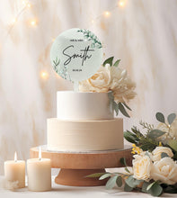 Load image into Gallery viewer, Personalised Printed Wedding Day Cake Topper - Minimised Eucalyptus