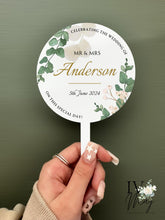 Load image into Gallery viewer, Personalised Printed Wedding Day Cake Topper - Minimised Eucalyptus - Mr & Mrs - Couple - Blush Pink - Dusty Pink