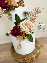 Load image into Gallery viewer, Personalised Cake Topper - Wedding Christening Silk Roses Burgundy and Beige Cake Flower Arrangement Topper & Decorations Gypsophila
