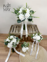 Load image into Gallery viewer, Wedding Day Brides Bouquet- Wedding packages - White - Ivory Dark Green Sage bouquets - Wedding Flowers