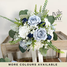Load image into Gallery viewer, Wedding Day Brides Bouquet- Wedding packages - Dark green -Sage - Navy blue - Dusty Blue bouquets - Wedding Flowers