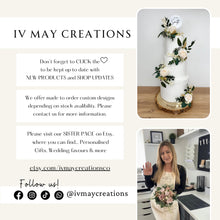 Load image into Gallery viewer, Wedding cake flower arrangement - Pale blue thistles - greenery decorations - cake flowers