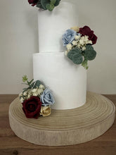 Load image into Gallery viewer, Dusty Blue & Burgundy Rose Cake Topper: Wedding Christening Flower Arrangement