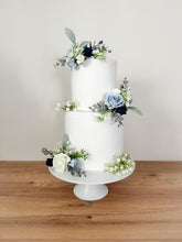Load image into Gallery viewer, FULL SET Dusty blue and Navy Blue gypsophila eucalyptus leaf cake topper wedding decorations floral arrangement - Custom Colours available