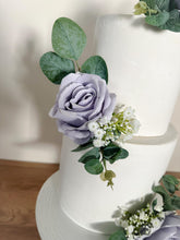 Load image into Gallery viewer, FULL SET Wedding Christening Cake Flower Arrangement Topper & Decorations Roses - Silk Rose - Dusty Blue