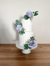 Load image into Gallery viewer, FULL SET Wedding Christening Cake Flower Arrangement Topper & Decorations Roses - Silk Rose - Dusty Blue