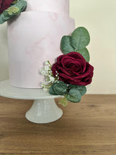Load image into Gallery viewer, Burgundy Silk Rose Cake Topper: Wedding Christening Flower Arrangement