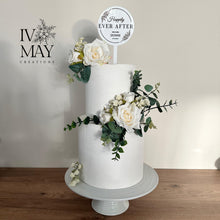 Load image into Gallery viewer, FULL SET cake flowers - Artificial Silk - Cream roses - gypsophila eucalyptus leaf wedding decorations floral arrangement Cake garland