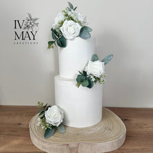 Load image into Gallery viewer, Cake Flowers - Wedding Cake Flowers - Cake Topper - White - Gypsophila sage green Christening / Birthday cake decoration