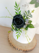 Load image into Gallery viewer, Black & Grey Wedding christening cake flower arrangement topper foam roses more colours available