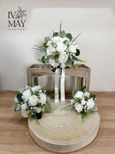 Load image into Gallery viewer, Wedding Day Brides Bouquet- Wedding packages - White - Ivory Dark Green Sage bouquets - Wedding Flowers